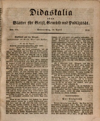 Didaskalia oder Blätter für Geist, Gemüth und Publizität (Didaskalia) Donnerstag 29. April 1830