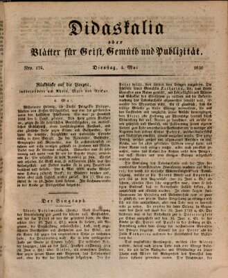 Didaskalia oder Blätter für Geist, Gemüth und Publizität (Didaskalia) Dienstag 4. Mai 1830