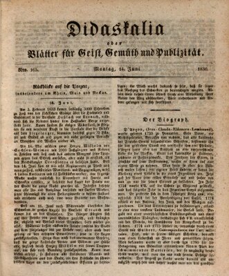 Didaskalia oder Blätter für Geist, Gemüth und Publizität (Didaskalia) Montag 14. Juni 1830