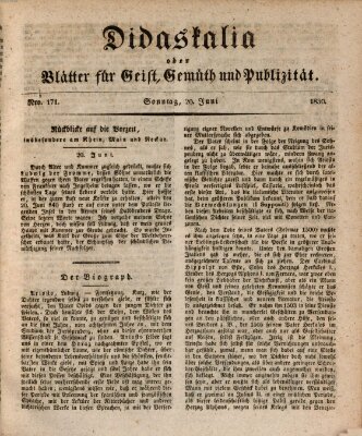 Didaskalia oder Blätter für Geist, Gemüth und Publizität (Didaskalia) Sonntag 20. Juni 1830