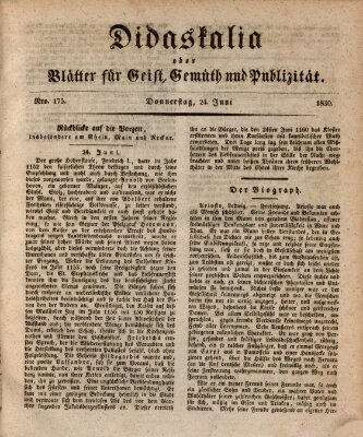 Didaskalia oder Blätter für Geist, Gemüth und Publizität (Didaskalia) Donnerstag 24. Juni 1830