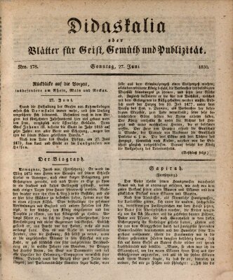 Didaskalia oder Blätter für Geist, Gemüth und Publizität (Didaskalia) Sonntag 27. Juni 1830