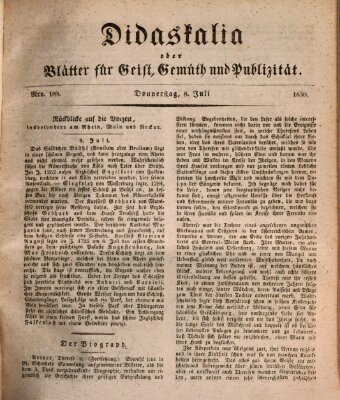 Didaskalia oder Blätter für Geist, Gemüth und Publizität (Didaskalia) Donnerstag 8. Juli 1830