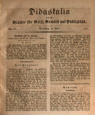 Didaskalia oder Blätter für Geist, Gemüth und Publizität (Didaskalia) Dienstag 20. Juli 1830