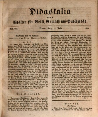 Didaskalia oder Blätter für Geist, Gemüth und Publizität (Didaskalia) Donnerstag 22. Juli 1830