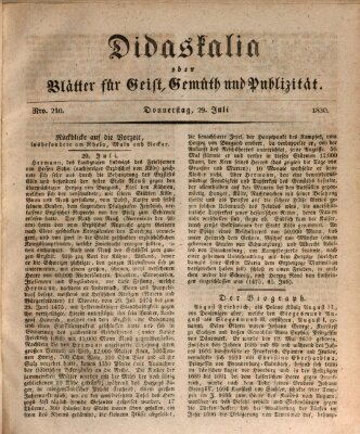 Didaskalia oder Blätter für Geist, Gemüth und Publizität (Didaskalia) Donnerstag 29. Juli 1830