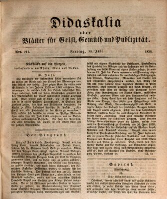 Didaskalia oder Blätter für Geist, Gemüth und Publizität (Didaskalia) Freitag 30. Juli 1830