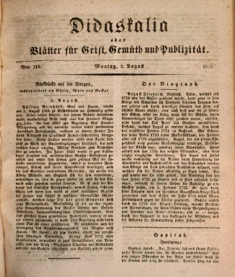 Didaskalia oder Blätter für Geist, Gemüth und Publizität (Didaskalia) Montag 2. August 1830