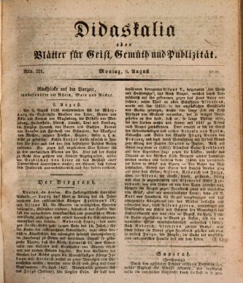 Didaskalia oder Blätter für Geist, Gemüth und Publizität (Didaskalia) Montag 9. August 1830