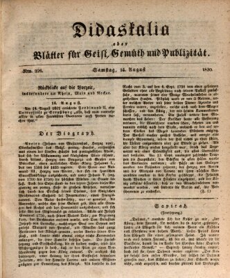 Didaskalia oder Blätter für Geist, Gemüth und Publizität (Didaskalia) Samstag 14. August 1830