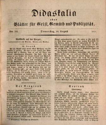 Didaskalia oder Blätter für Geist, Gemüth und Publizität (Didaskalia) Donnerstag 19. August 1830