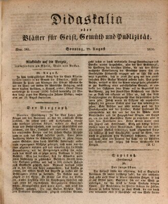 Didaskalia oder Blätter für Geist, Gemüth und Publizität (Didaskalia) Sonntag 29. August 1830