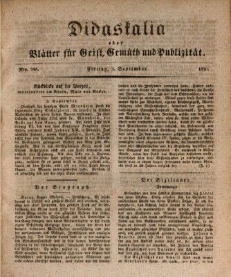 Didaskalia oder Blätter für Geist, Gemüth und Publizität (Didaskalia) Freitag 3. September 1830