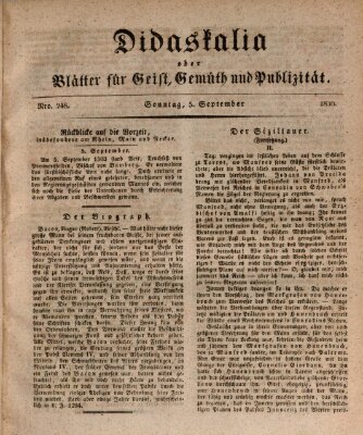 Didaskalia oder Blätter für Geist, Gemüth und Publizität (Didaskalia) Sonntag 5. September 1830