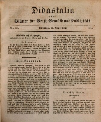 Didaskalia oder Blätter für Geist, Gemüth und Publizität (Didaskalia) Sonntag 12. September 1830