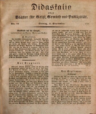 Didaskalia oder Blätter für Geist, Gemüth und Publizität (Didaskalia) Montag 13. September 1830