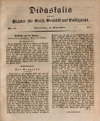 Didaskalia oder Blätter für Geist, Gemüth und Publizität (Didaskalia) Donnerstag 16. September 1830