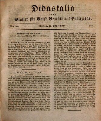 Didaskalia oder Blätter für Geist, Gemüth und Publizität (Didaskalia) Freitag 17. September 1830