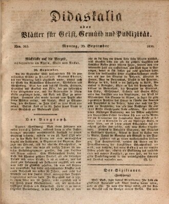 Didaskalia oder Blätter für Geist, Gemüth und Publizität (Didaskalia) Montag 20. September 1830