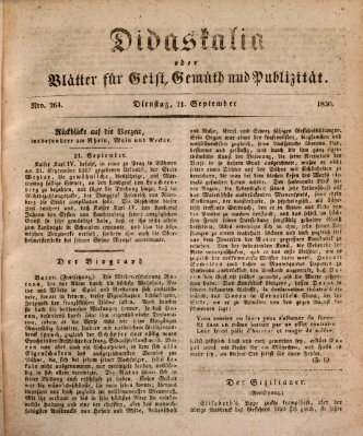 Didaskalia oder Blätter für Geist, Gemüth und Publizität (Didaskalia) Dienstag 21. September 1830