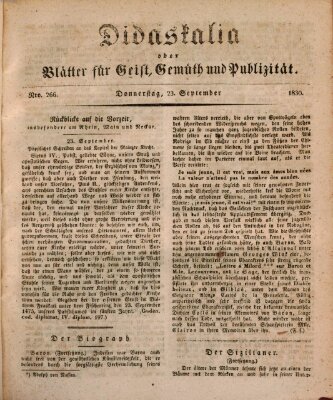 Didaskalia oder Blätter für Geist, Gemüth und Publizität (Didaskalia) Donnerstag 23. September 1830