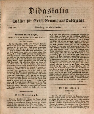 Didaskalia oder Blätter für Geist, Gemüth und Publizität (Didaskalia) Samstag 25. September 1830