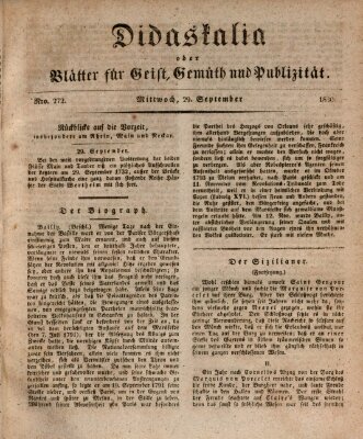 Didaskalia oder Blätter für Geist, Gemüth und Publizität (Didaskalia) Mittwoch 29. September 1830