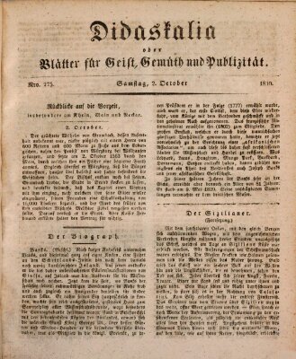 Didaskalia oder Blätter für Geist, Gemüth und Publizität (Didaskalia) Samstag 2. Oktober 1830