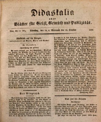 Didaskalia oder Blätter für Geist, Gemüth und Publizität (Didaskalia) Dienstag 19. Oktober 1830