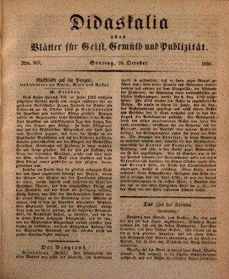 Didaskalia oder Blätter für Geist, Gemüth und Publizität (Didaskalia) Sonntag 24. Oktober 1830