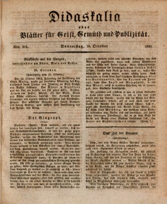 Didaskalia oder Blätter für Geist, Gemüth und Publizität (Didaskalia) Donnerstag 28. Oktober 1830