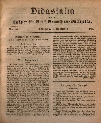 Didaskalia oder Blätter für Geist, Gemüth und Publizität (Didaskalia) Donnerstag 4. November 1830