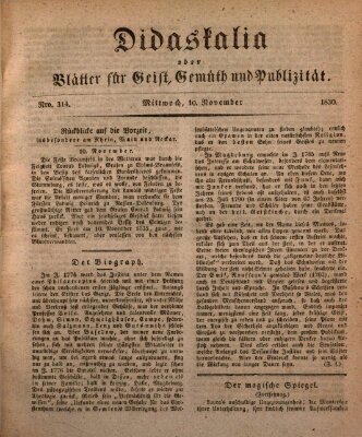 Didaskalia oder Blätter für Geist, Gemüth und Publizität (Didaskalia) Mittwoch 10. November 1830