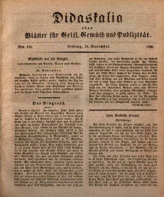 Didaskalia oder Blätter für Geist, Gemüth und Publizität (Didaskalia) Freitag 26. November 1830