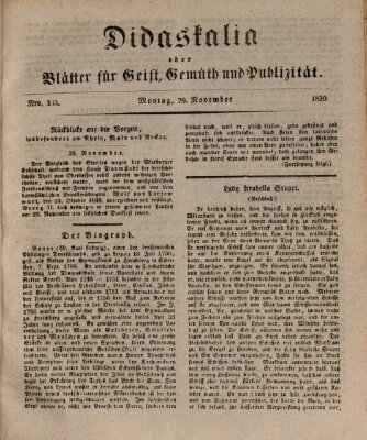 Didaskalia oder Blätter für Geist, Gemüth und Publizität (Didaskalia) Montag 29. November 1830