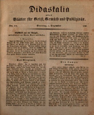 Didaskalia oder Blätter für Geist, Gemüth und Publizität (Didaskalia) Sonntag 5. Dezember 1830