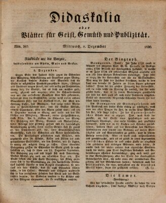 Didaskalia oder Blätter für Geist, Gemüth und Publizität (Didaskalia) Mittwoch 8. Dezember 1830