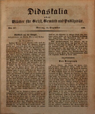 Didaskalia oder Blätter für Geist, Gemüth und Publizität (Didaskalia) Montag 13. Dezember 1830