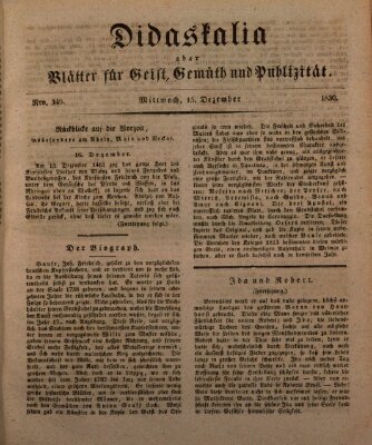 Didaskalia oder Blätter für Geist, Gemüth und Publizität (Didaskalia) Mittwoch 15. Dezember 1830