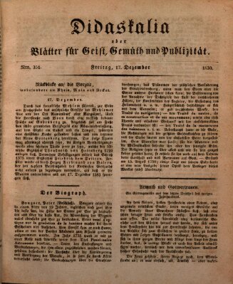 Didaskalia oder Blätter für Geist, Gemüth und Publizität (Didaskalia) Freitag 17. Dezember 1830