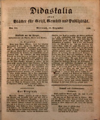 Didaskalia oder Blätter für Geist, Gemüth und Publizität (Didaskalia) Mittwoch 22. Dezember 1830