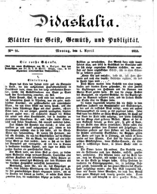 Didaskalia Montag 1. April 1833