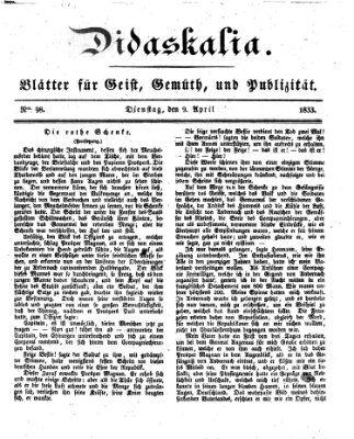 Didaskalia Dienstag 9. April 1833