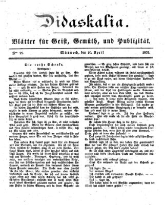 Didaskalia Mittwoch 10. April 1833