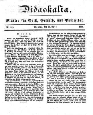 Didaskalia Montag 22. April 1833