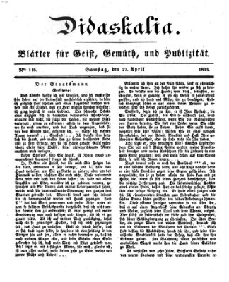 Didaskalia Samstag 27. April 1833