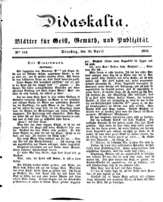 Didaskalia Dienstag 30. April 1833