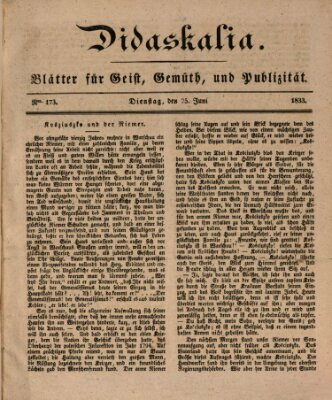 Didaskalia Dienstag 25. Juni 1833