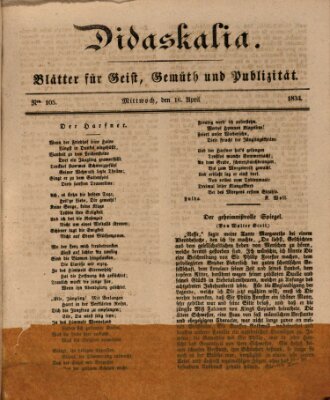 Didaskalia Mittwoch 16. April 1834