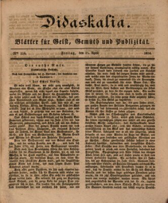 Didaskalia Freitag 25. April 1834